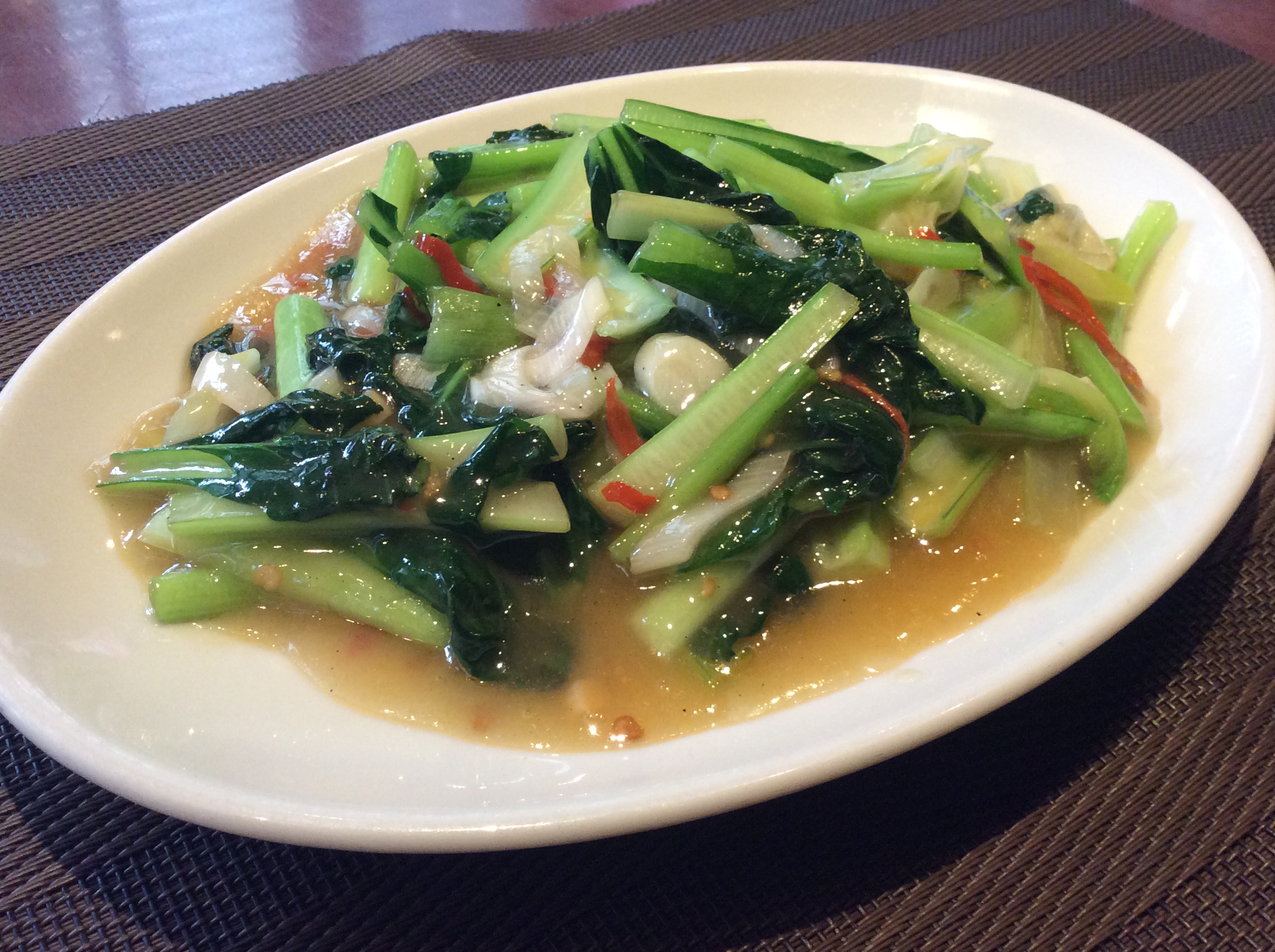 本日の青菜のピリ辛炒め
